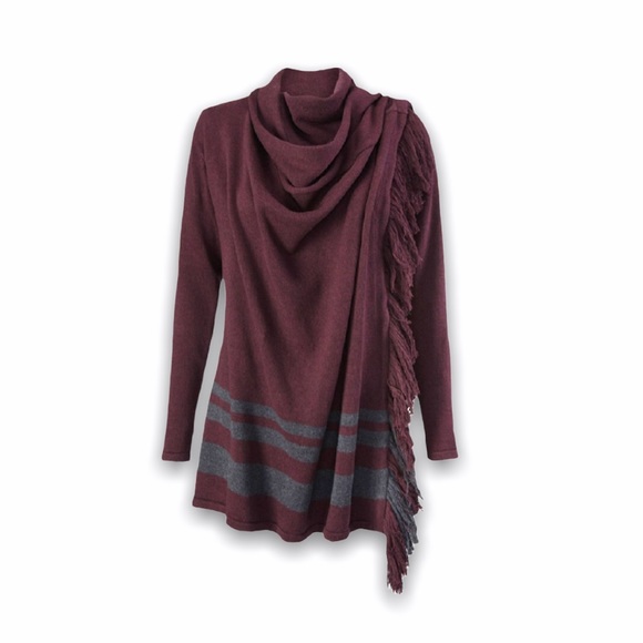 CAbi Sweaters - CAbi XS “Port Fringe” Sweater, burgundy